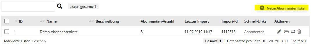 Abonnentenlisten in Mediatack