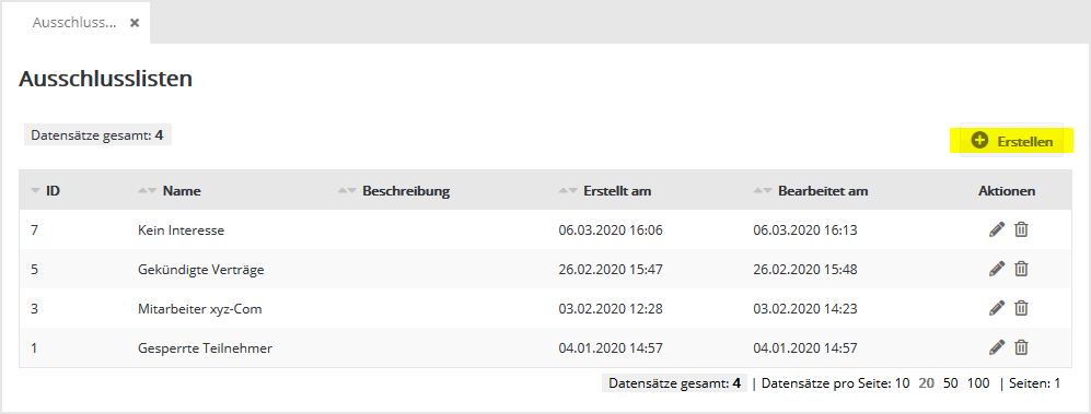 Abonnentenlisten in Mediatack